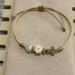 Gold and White Beaded Bracelet
